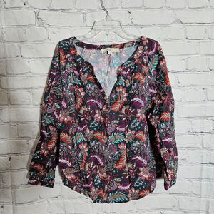 Loft Womens Size M Cotton V-Neck Long Sleeve Blouse Purple Shirt Top *SAMPLE*